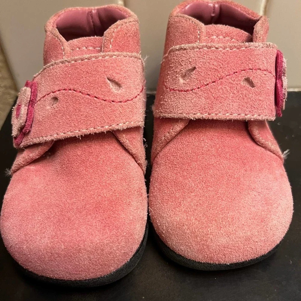 Adorable pink suede baby shoes